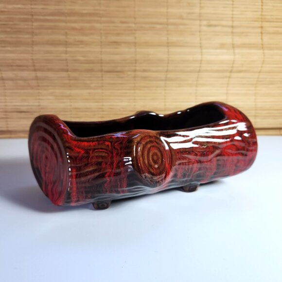Blue Mountain Red Log Planter TV Top Bookcase Shelf 1960s Vibe - Picture 1 of 10